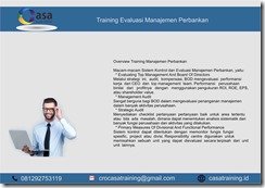 TRAINING EVALUASI MANAJEMEN PERBANKAN
