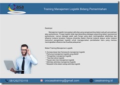 TRAINING MANAJEMEN LOGISTIK BIDANG PEMERINTAHAN