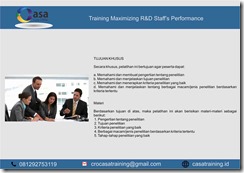 TRAINING MAXIMIZING R&D STAFF’S PERFORMANCE