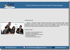 TRAINING MEKANISME AKUISISI INDUSTRI PERTAMBANGAN