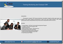 TRAINING MONITORING DAN EVALUASI CSR