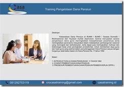 TRAINING PENGELOLAAN DANA PENSIUN