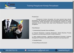TRAINING PENGUKURAN KINERJA PERUSAHAAN